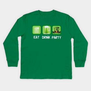 Funny St. Patricks Day Eat Drink Party Kids Long Sleeve T-Shirt